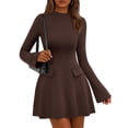 thumbnail image 1 of Vestido PRETTYGARDEN 2025 Otoño Marrón Manga Campana Talla S, 1 of 8