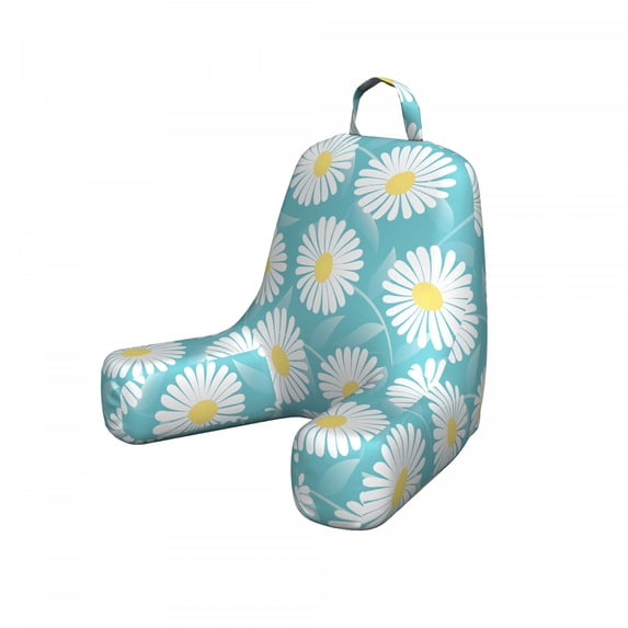Daisy Reading Pillow Cover, Repetitive Spring Season Themed Pattern of Scattered Flourishing Flowers, Unstuffed Printed Bed Rest Case from Soft Fabric, Small, Pale Blue and Mustard, by Ambesonne