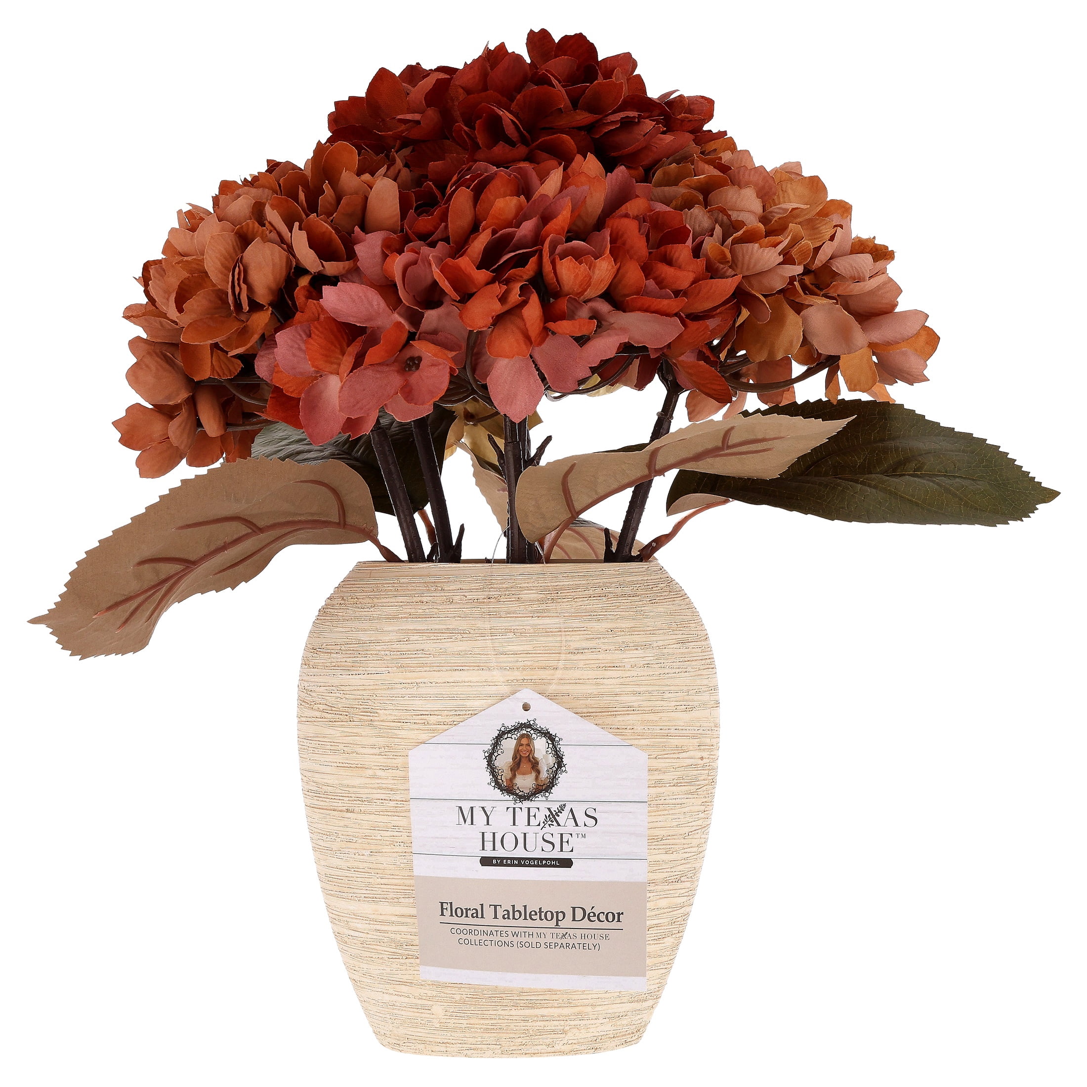My Texas House Fall Faux Hydrangea Floral Arrangement in Ceramic Vase, Multicolor, 15"