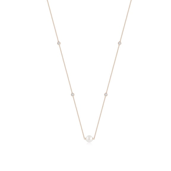 ANGARA South Sea Cultured Pearl and Diamond Station Necklace in 14K Rose Gold for Women | June Birthstone, Birthday, Anniversary, Jewelry Gift for Women | Pearl Necklace