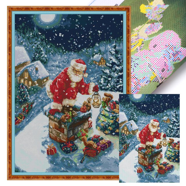 Hilo Algodón Ecológico Bordado Punto Cruz Papá Noel Con 14CT 46x62cm