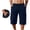 Navy, variant on Zylanna Men's Knee-Length 3/4 Workout Shorts with Zipper Pockets, Stretch Elastic Drawstring Waist Reflective Trim Breathable Quick Dry Shorts for Running & Gym Black