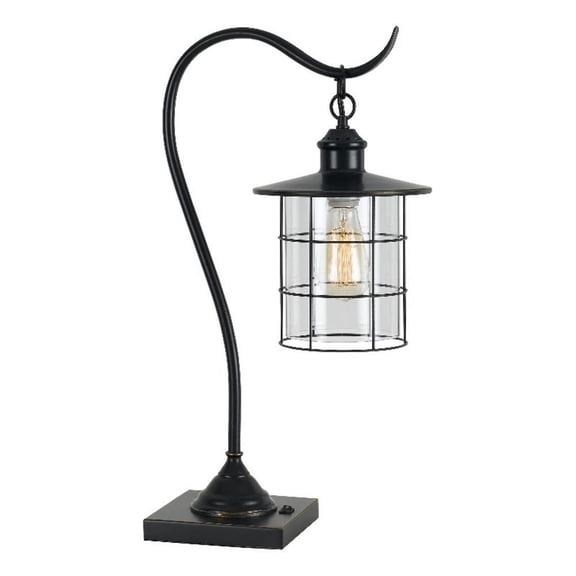 Benjara 25" Metal Downbridge Design Desk Lamp with Caged Shade- Dark Bronze
