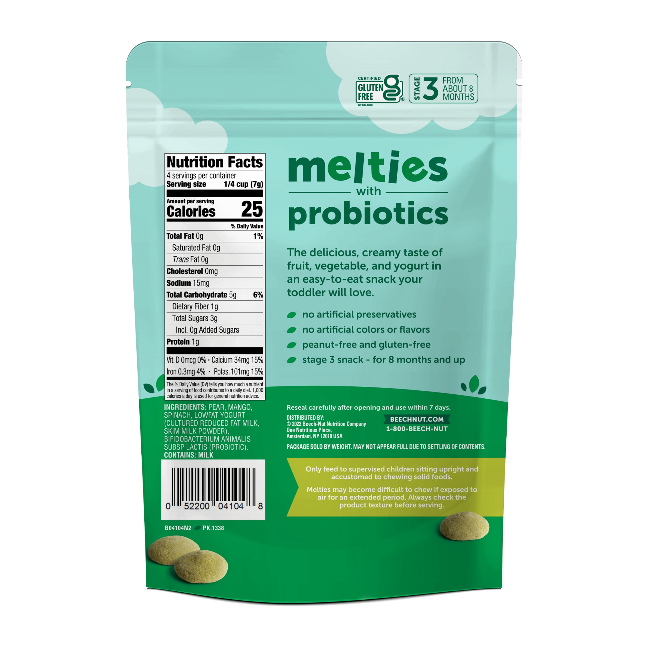 Beech-Nut Probiotic Melties Pear Mango Spinach Yogurt Melts Toddler Snack, 1oz (7 Pack)