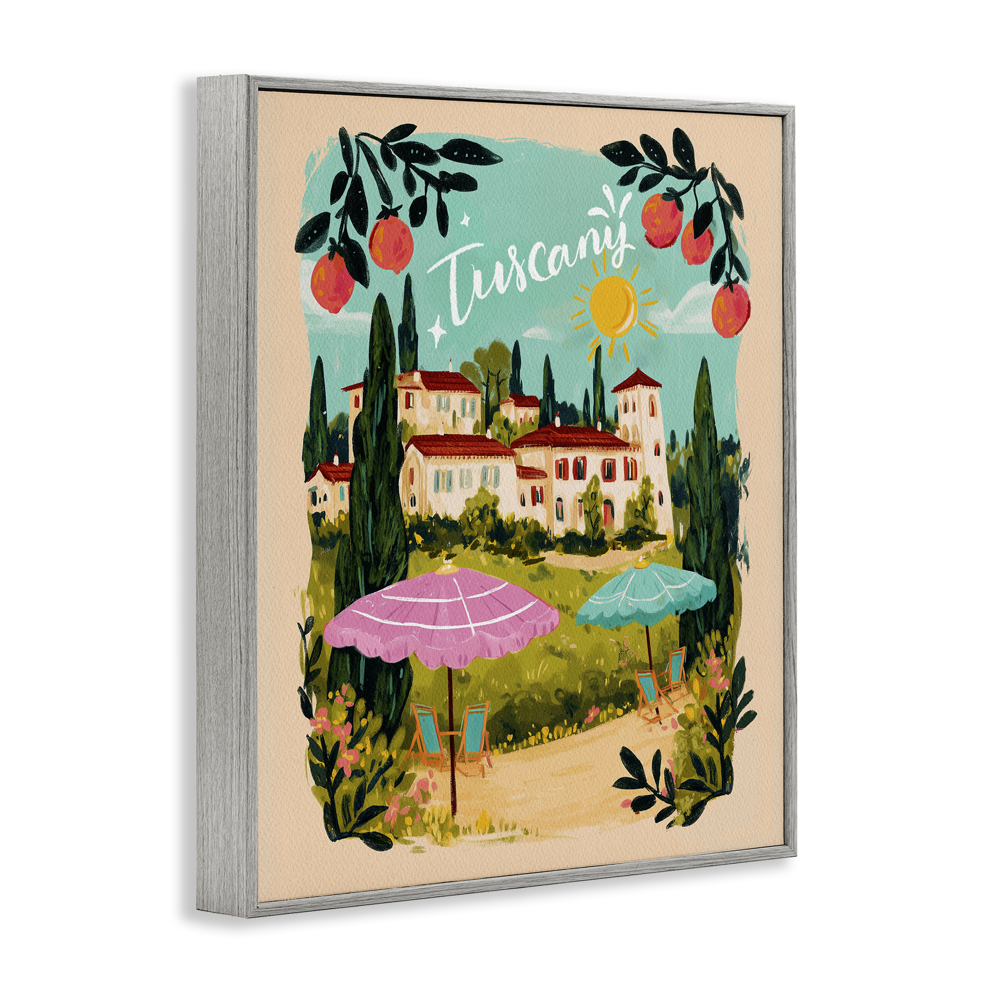 Fruit Bordered Tuscany Gray Framed Giclee Art, design by Yen