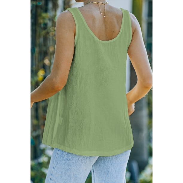 ABPHQTO Camiseta sin mangas texturizada con botones verdes para mujer