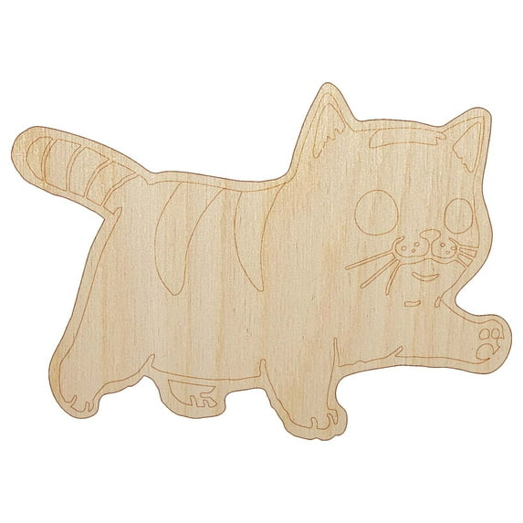 Cute Chubby Munchkin Cat Walking with Conviction Wood Shape Unfinished Piece Cutout Craft DIY Projects - 6.25 Inch Size - 1/4 Inch Thick