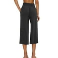 thumbnail image 4 of Womens Cargo Pants With Pockets Solid Color Wide Leg Pants High Waisted Drawstring Pocket Cropped Travel Pants For Women Black S, 4 of 4