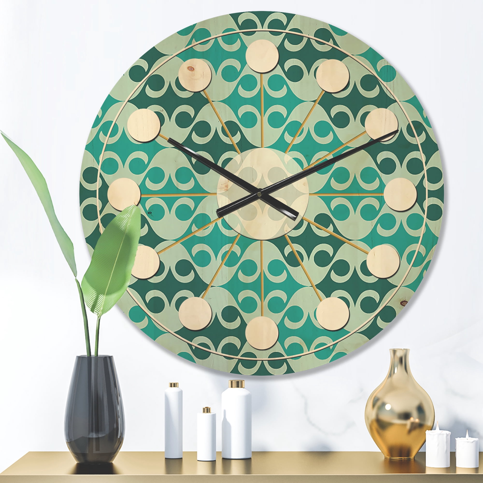 Designart 'Abstract Retro Geometrical Design Pattern VI' Mid-Century Modern Wood Wall Clock