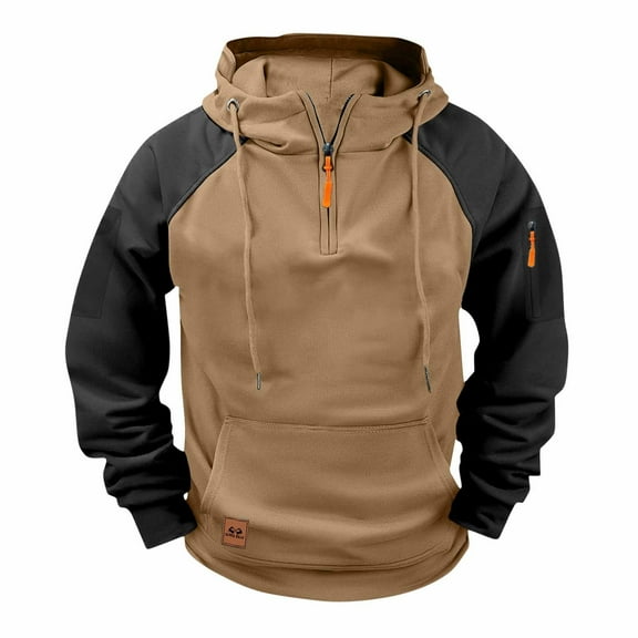 Work Hoodies for Men with Zipper and Pocket Fleece Lined Sweatshirts Mens Casual Color Block Pullover Long Sleeve Raglan Athletic Workout Hoodie Tops