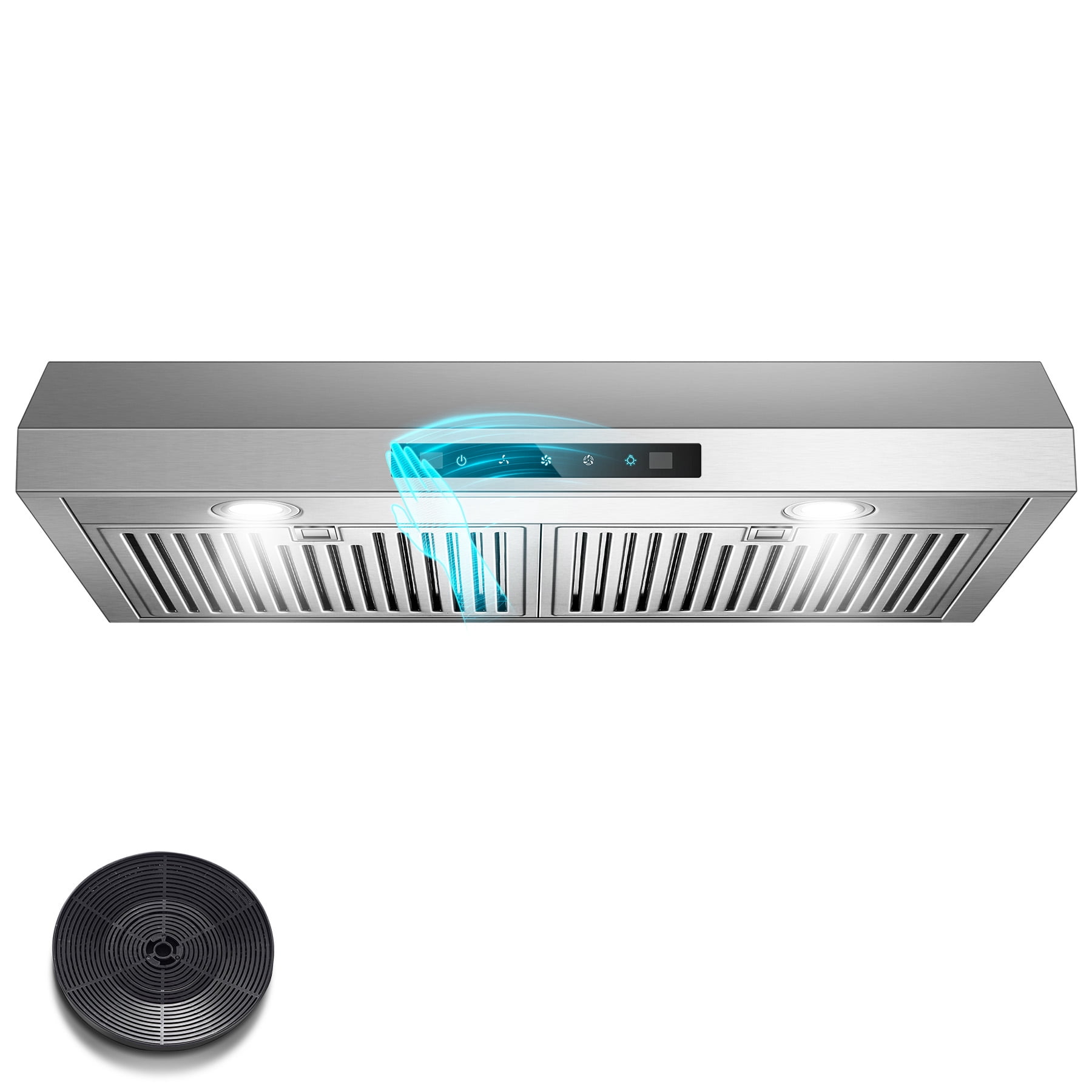 Zomagas 30" Stainless Steel Under Cabinet Range Hood: 800 CFM, Gesture & Touch, Ducted/Ductless