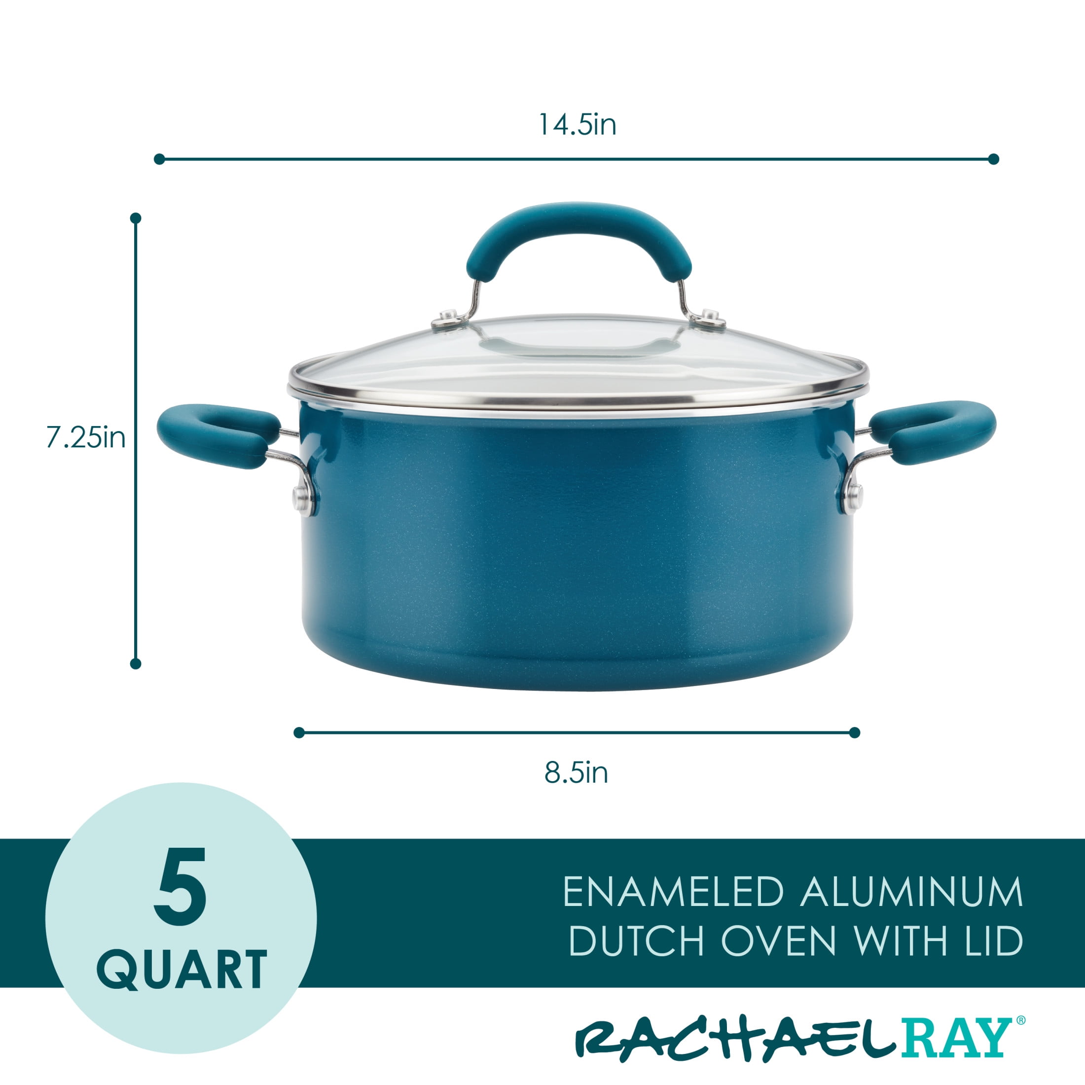 Rachael Ray 5qt Enameled Cast Iron Dutch Oven Casserole Pot With Lid Teal :  Target