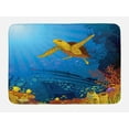 thumbnail image 1 of Ocean Bath Mat, Colored Coral Reef with Silhouette School of Fish and Turtle Underwater Art, Non-Slip Plush Mat Bathroom Kitchen Laundry Room Decor, 29.5 X 17.5 Inches, Yellow Orange Navy, Ambesonne, 1 of 2