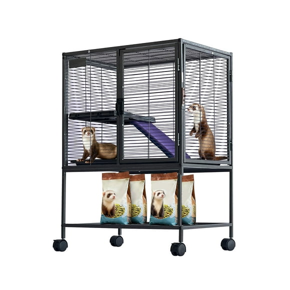 Small Animal Cage Multi-Level - Metal Habitat with Storage Stand for Ferrets/Rabbits/Guinea Pigs, Removable Tray & Ramp, Indoor/Outdoor Use, Color A1