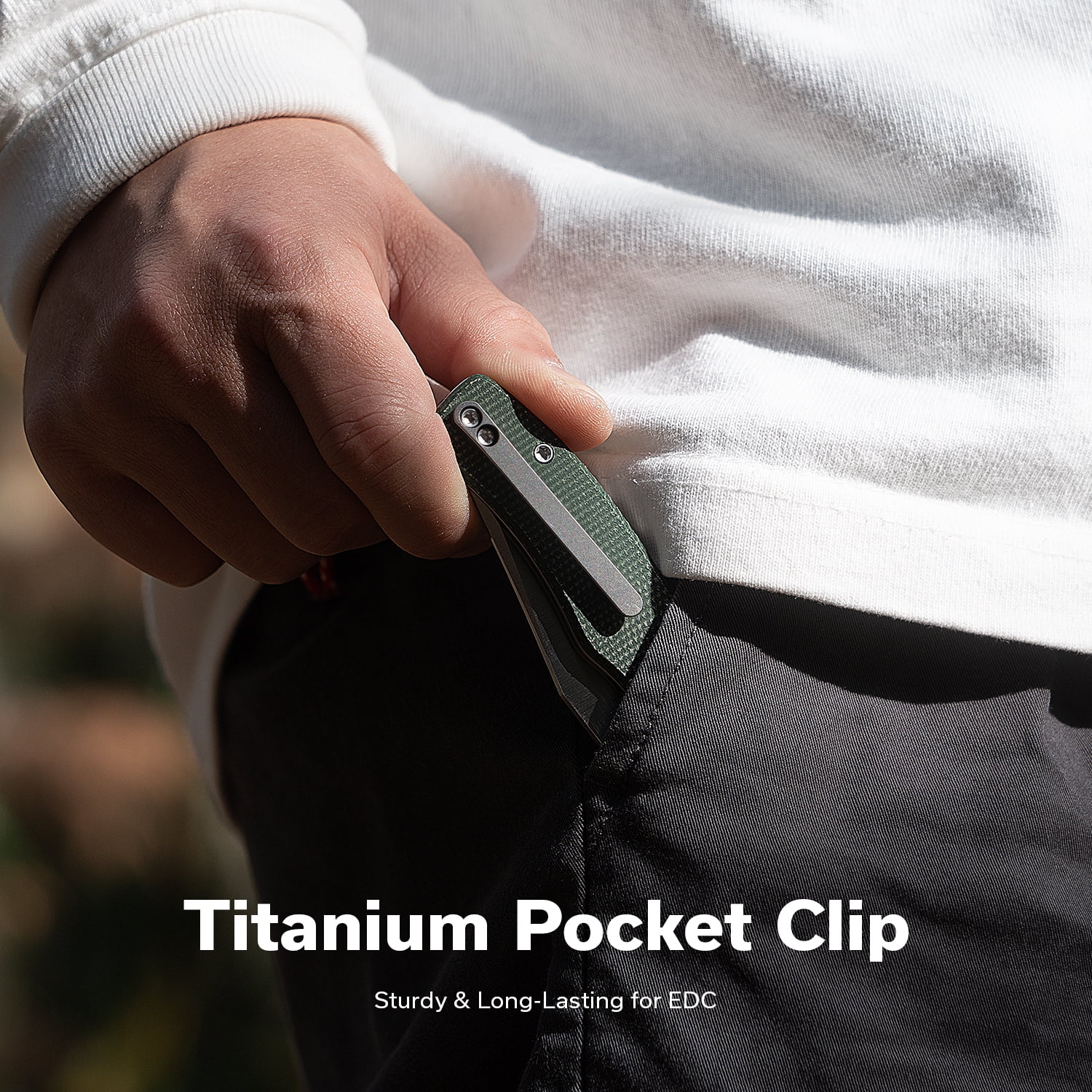 CIVIVI Clingman Pocket Folding Knife with Titanium Reversible Clip, 2.99" Nitro-V Blade Micarta Handle Liner Lock Knife C23065-4 (Green)
