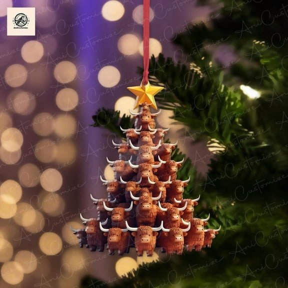 ViciArt Highland Cows Christmas Tree Ornament, 2D Flat Acrylic Holiday Decor, Cow Lover Gift, Farmhouse Style