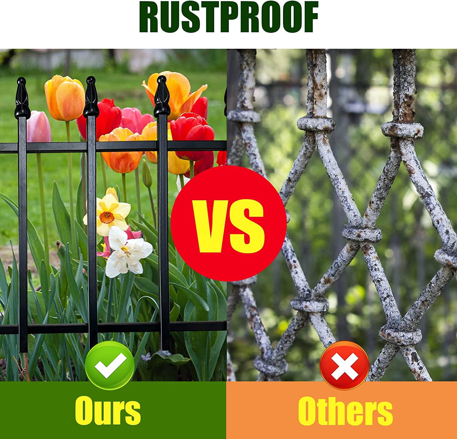 Metal Decorative Garden Fence 22" Wide x 18" High, 5 Panels, 9.17 Feet Total Length, Rustproof & Easy to Install