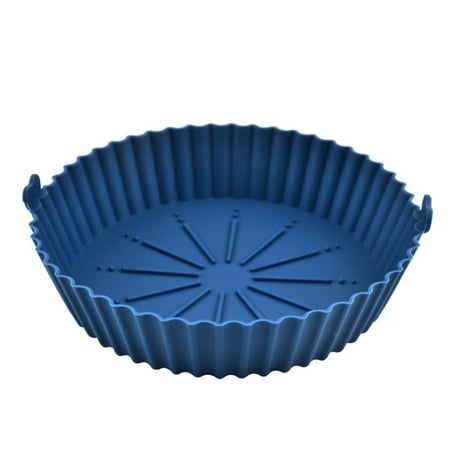 

1Pcs Round Oven Air Fryer Basket Mat Kitchen With Handle Fried Chicken Mat Air Fryer Basket Silicone Pot Baking Tray Air Fryer Accessories BLUE L