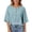 Blue, variant on Knit 3/4 Sleeve Casual Button Down Shirts Crew Neck Oversized Patchwork Blouses Solid Color T shirt, Size Medium