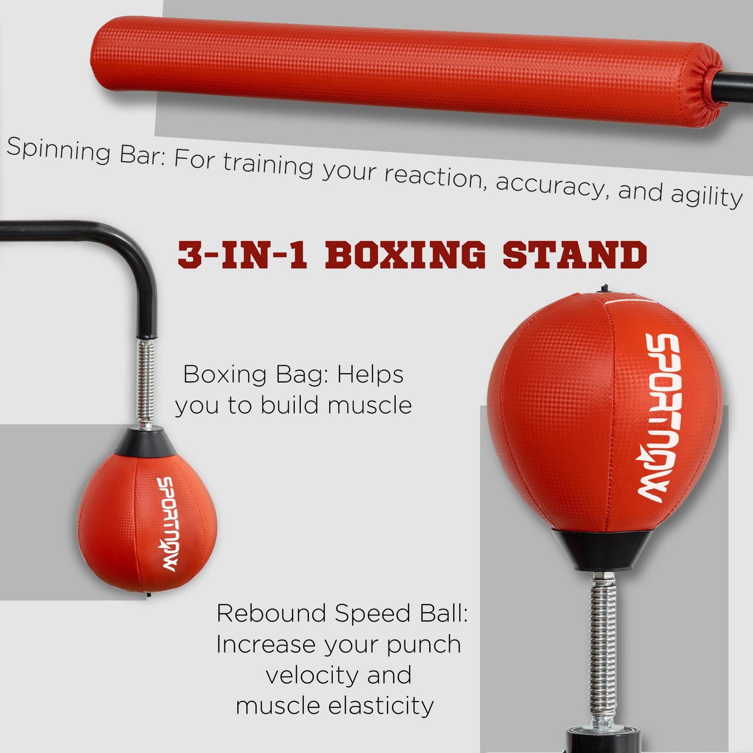 Soozier support de sac de boxe équipement d'entraînement réflexe, rouge