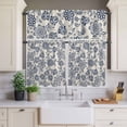 thumbnail image 4 of 3 Piece Kitchen Curtains and Valances Set Navy Blue Flowers Cafe Curtains 36 Inch Length Retro Ethnic Floral Pastoral Art Valance & Tier Curtain for Living Room Bedroom Small Window 54"x18"+27"x36"*2, 4 of 6
