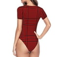 thumbnail image 4 of Daiia Red Black Houndstooth Women'S Crew Neck Short Sleeve Slim Fit T Shirts Tops Basic Bodysuit Leotard Clothing-Large, 4 of 9