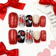 thumbnail image 4 of Purpurina roja cuadrada mediana de Press on Nails GJJBQTT para San Valentín, 4 of 7