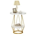 thumbnail image 3 of Dextrus Round End Tables,2-Tier Modern Gold Round Coffee Sofa Side Table with Faux Marble Top and Gold Metal Frame,Accent Table Nightstand for Living Room Bedroom, Faux Marble White & Gold, 3 of 10