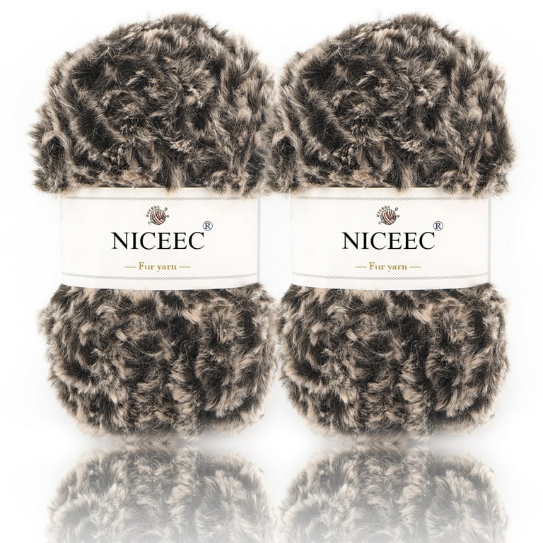 NICEEC 2 Skeins Super Soft Fur Yarn Chunky Fluffy Faux Fur Yarn Eyelash Yarn  for Crochet Knit-Total Length 2×32m(2×35yds,50g×2)-Yellow 