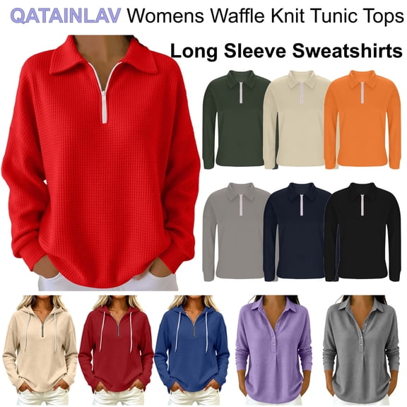 QATAINLAV Quarter Zip Pullover Sweatshirt for Women Waffle Knit Mock Neck Polos Shirts Casual Long Sleeve Tops, Gray, XL