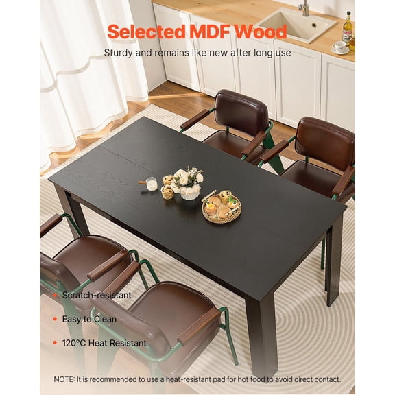 63" Large Rectangle Wood Dining Table for 4-6 People, Modern Kitchen & Conference Desk for Home Office, 330LBS Capacity, Black (Table Only)