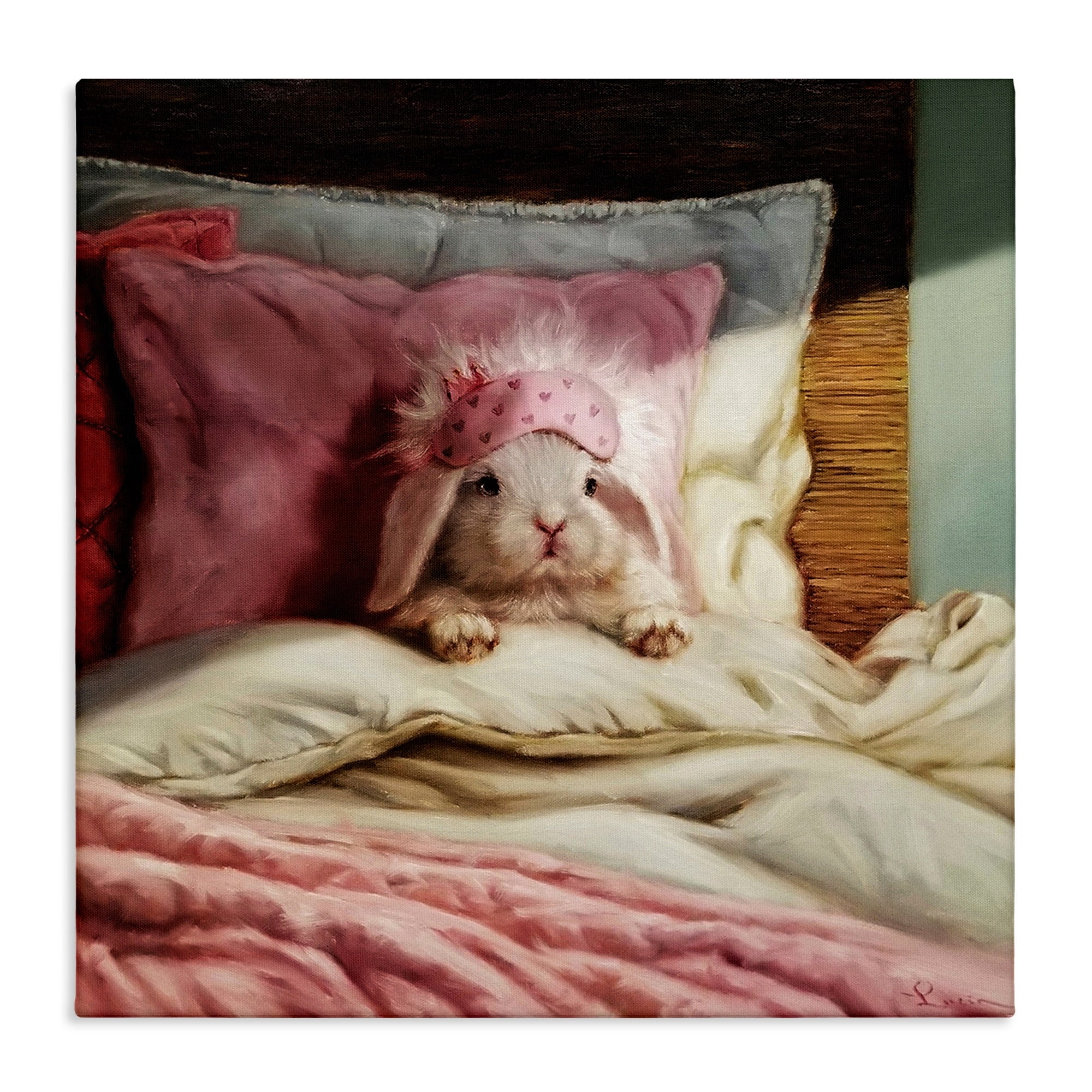 Stupell Industries Bunny Rabbit Resting in Bed Off-White Pink,36 x 36,Designed by Lucia Heffernan