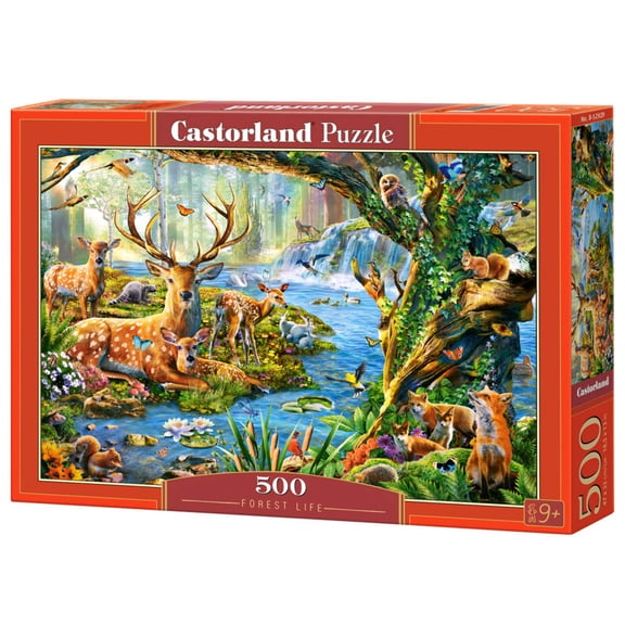 500 Piece Jigsaw Puzzle, Forest Life, Charming view of deer and animals in the forest, Adult Puzzle, Castorland B-52929
