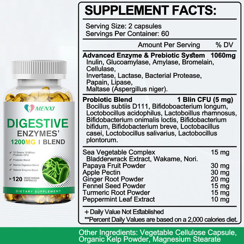 (2 Bottles)Digestive Enzymes with Probiotics and Prebiotics Supplement, Organic Vegetarian Formula, Improves Digestion and Absorption, Relieves Constipation and Bloating