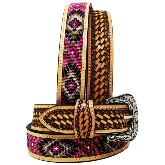 45-46  Men's Western Rodeo Heavy Duty Beaded Full-Grain Leather Belt 26RT13