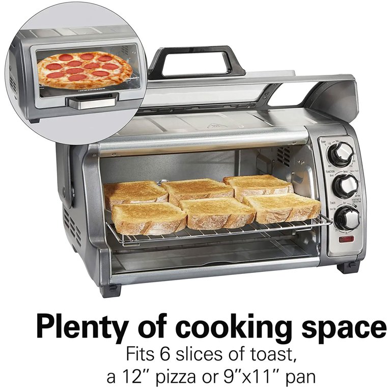 new HAMILTON BEACH Easy Reach TOASTER OVEN w/Roll-Top Door 4-Slice Silver  31334D