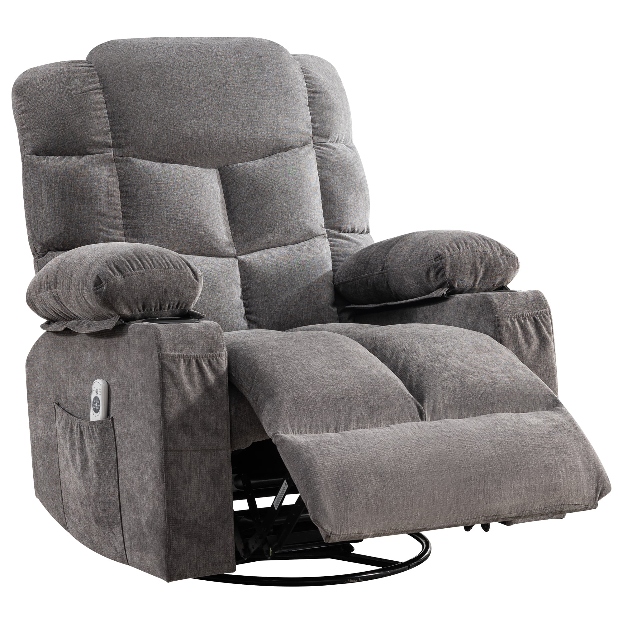 Alvantor Swivel Recliner Chair with Massage & Heat Single Rocker Sofa with Cup Holders for Bedroom Home Theater Gray
