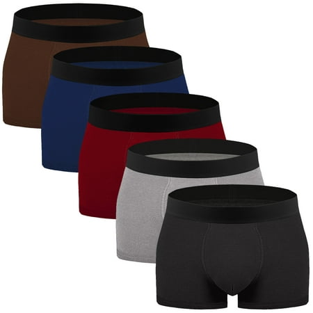 ASUDESIRE Men's Underwear Boxer Briefs Trunks 5 Pack Soft Cotton Low-rise Underpant-Wal-5Colors-S