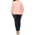 thumbnail image 4 of Women's Plus size Solid 3/4 Sleeve Blouse with Puff Sleeves and Lace and Pearl Accent, 4 of 5