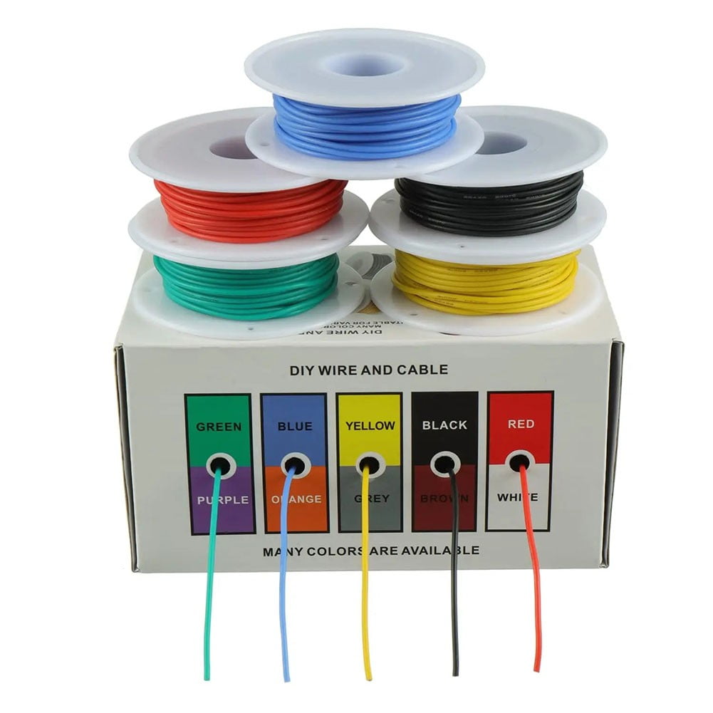 5 Roll Stranded Wire Spool-Flexible Pvc Tinned Copper Electronic Wire - 5 Colors 18Awg 5X5M