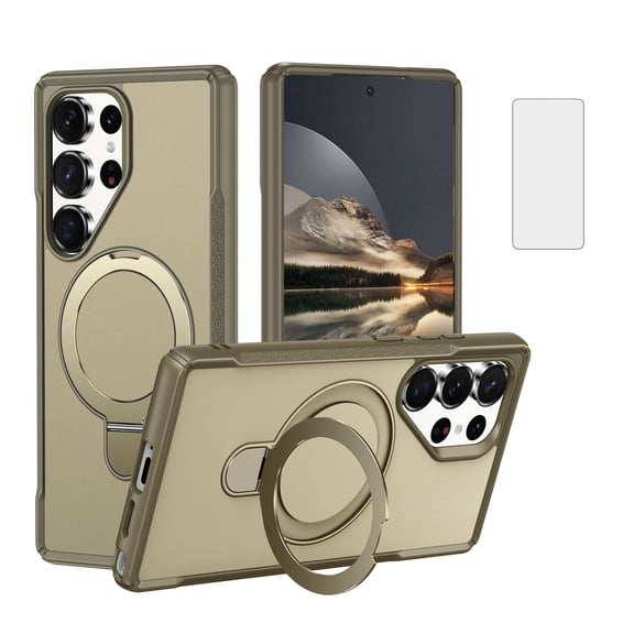 Allytechgroup Magnetic Case for Samsung Galaxy S26 Ultra with Kickstand, [1 Pack Screen Protection] Support Wireless Charging Shockproof Back Cover Bumper for Samsung Galaxy S26 Ultra, Khaki