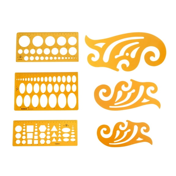 LULULION 6Pcs Transparent Khaki Measuring Tool Ruler Set with Various Shapes for Design and Architecture