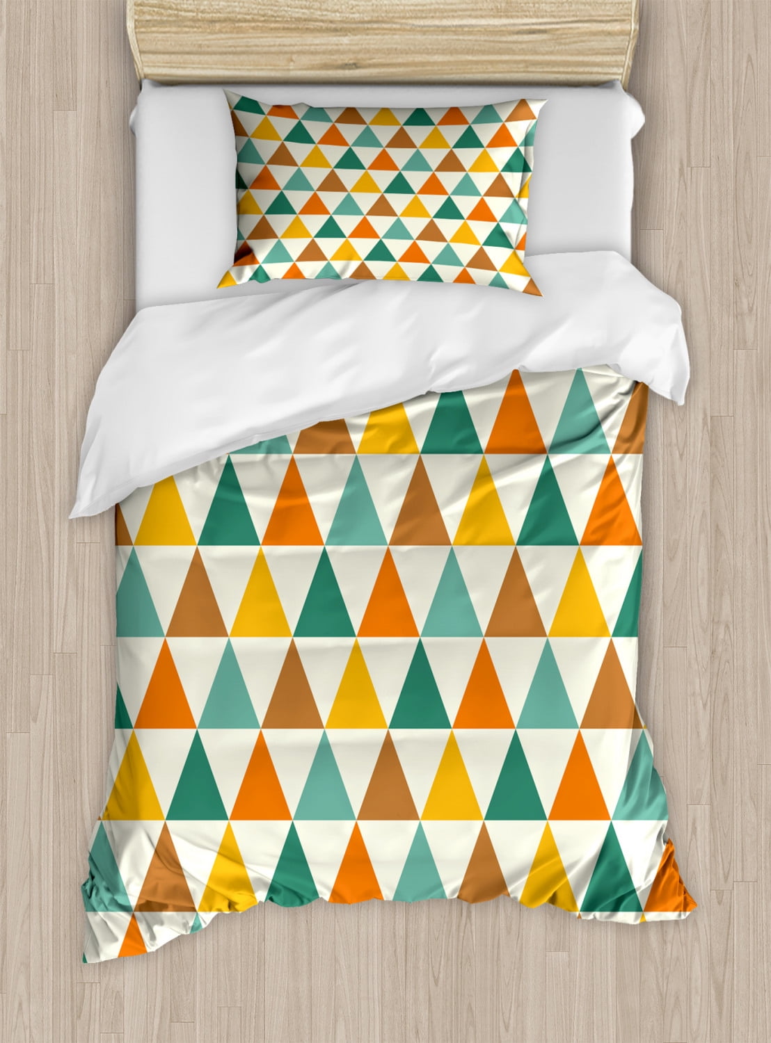 Geometric Duvet Cover Set, Retro Style Triangle Forms Geometric
