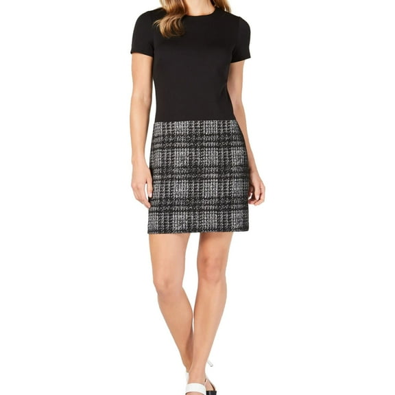 Calvin Klein Womens 2-Tone Menswear Shift Dress, Black, 4