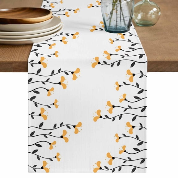 Table Runner 120 Inches Long for Kitchen Dining, Spring Flowers Dresser Scarf Farmhouse, Dining Table Decorations for Wedding/Parties, Modern Simple Floral Plants Lines Art 13 x 120 In