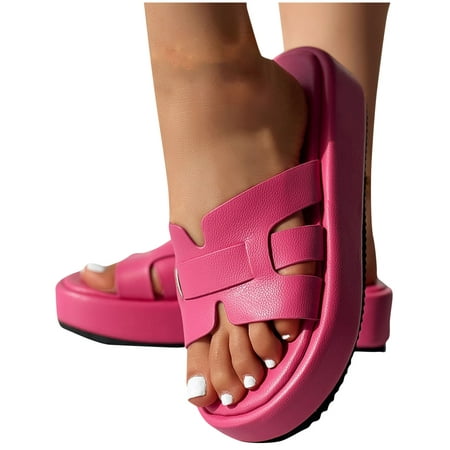 

Miluxas Women Open Toe Flatform Slippers Clearance Crisscross Band Upper Fashion Slide Sandals Pink 6(37)
