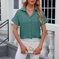 thumbnail image 5 of BLVB Womens Button down Cropped Shirts Short Sleeve Casual Crop Tops Plain Lapel Blouse Shirt Summer Clothes Green, 5 of 7