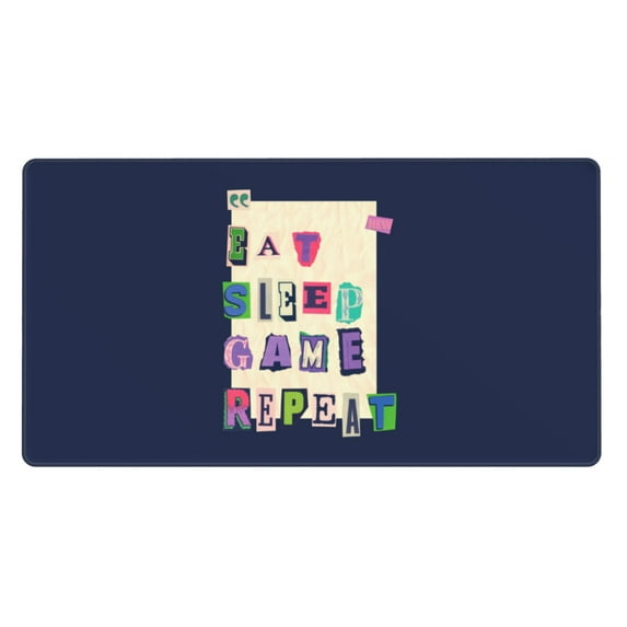 Large Mouse Pad, Blue Pink Eat Sleep Game Repeat Collage Non-Slip Waterproof Rubber Keyboard Office Desk Pads Mousepad, 29.5 x 15.8 inches 3mm Thick