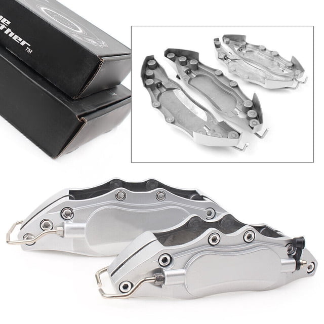 4x Car 3D Metal Brake Caliper Covers Universal Front & Rear Large+Medium Silver