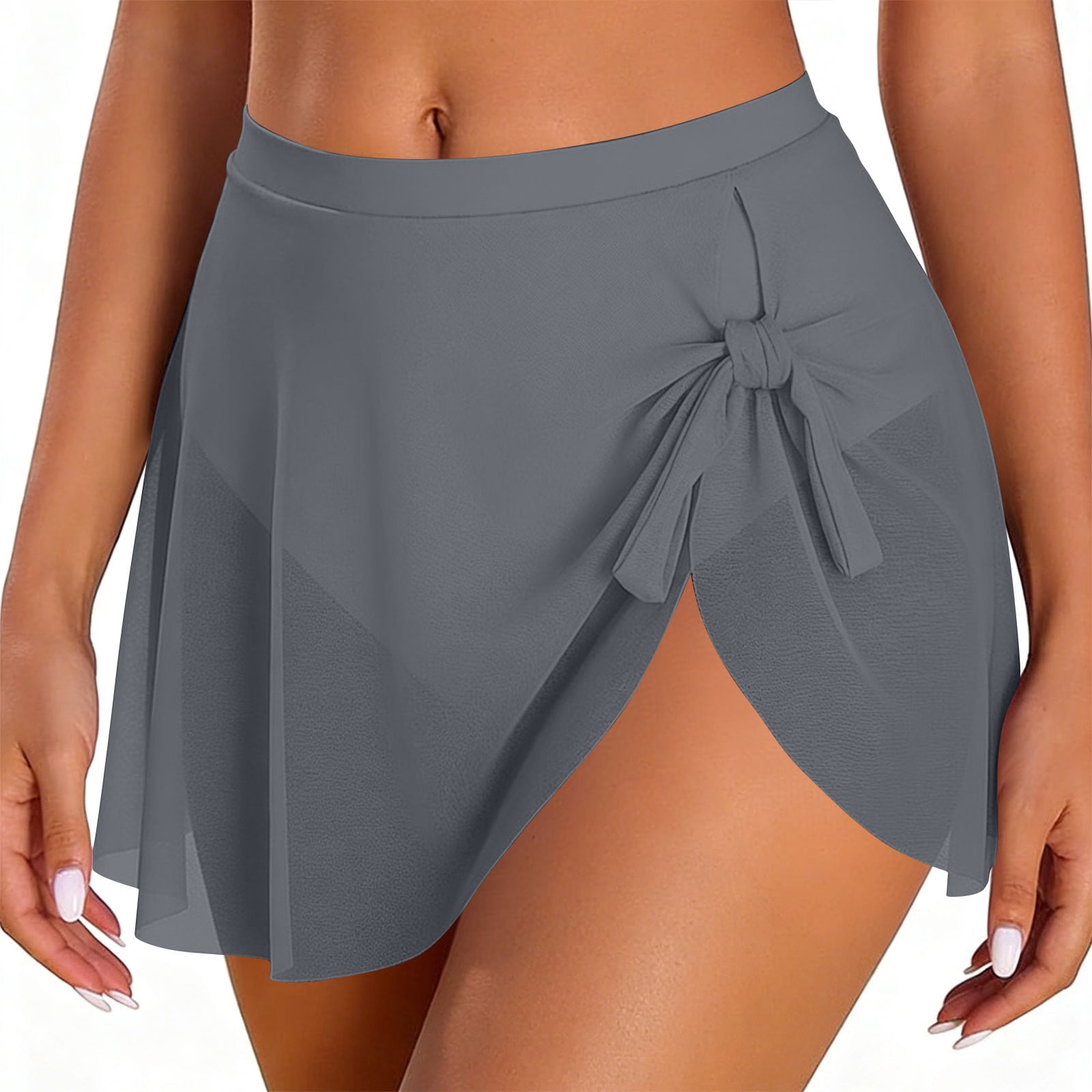 Yievot Women's High Waisted Swim Skirt Tummy Control Mesh Tie Knot